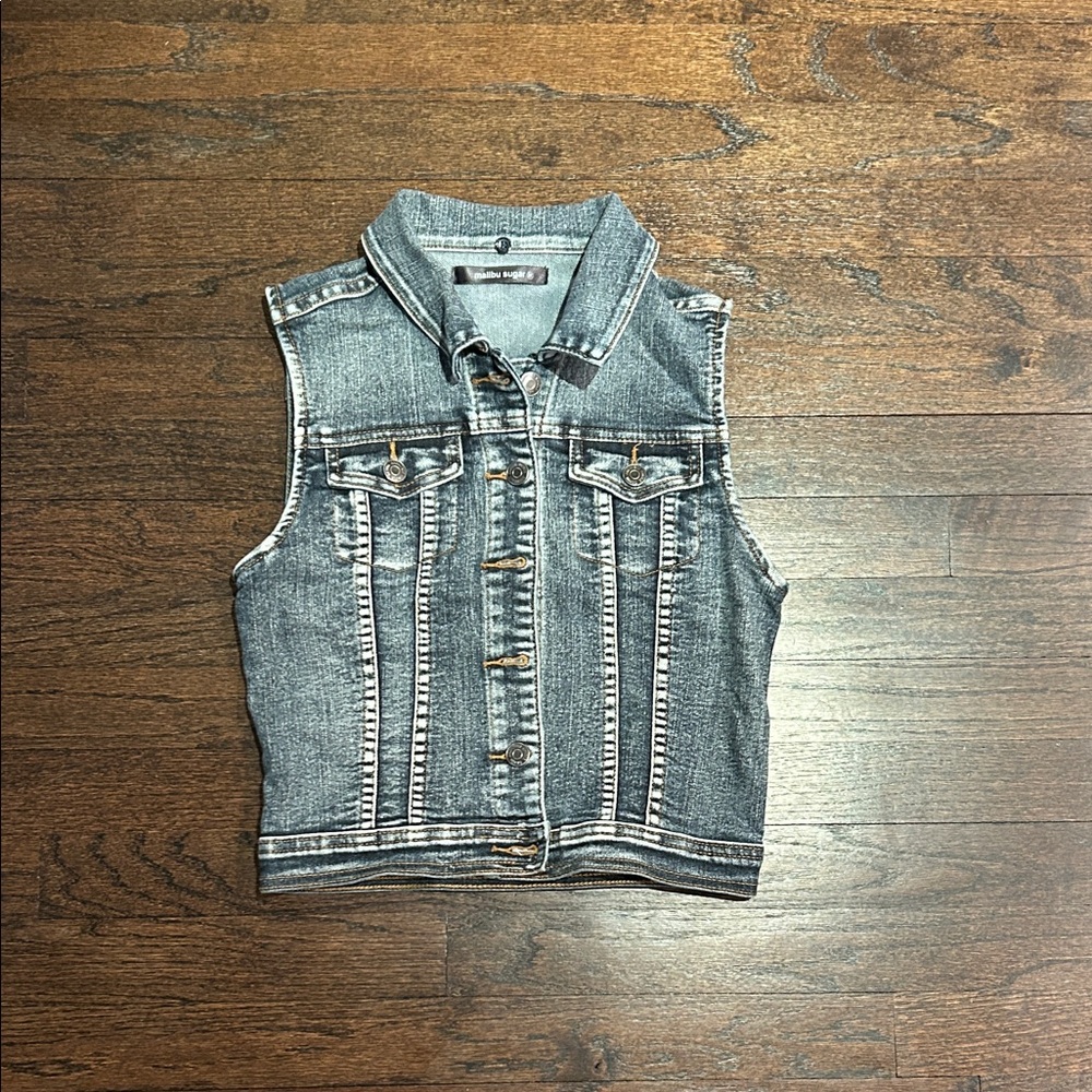 Malibu Sugar Girls Denim Sleeveless Vest with Emoji Design Size 8T